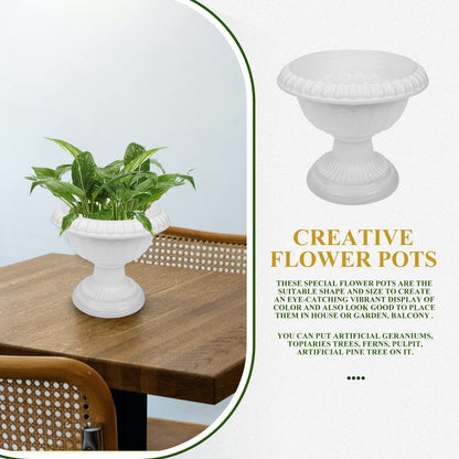 SEWACC 4pcs Mini Roman Style Flower Pots, Plastic Wedding Flower Containers, Decorative Pedestal Planters for Home, White, 6.29 x 6.29 x 5.51 Inch