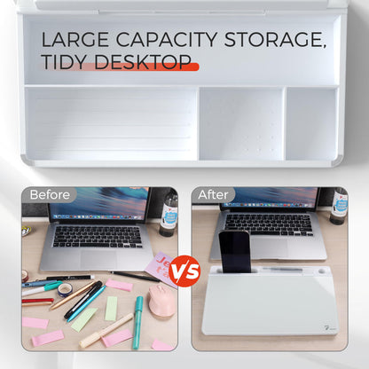 TOWON Small Compact Glass Desktop Whiteboard with Storage – 12 x 7 in Dry Erase Board for Desk, Home Office, School | Includes 5 Markers, Eraser & Holder | Space-Saving Organizer, Aesthetic White