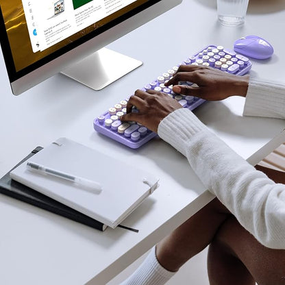 MOFII Wireless Keyboard and Mouse Combo,2.4GHz Retro Full-Size Keyboard with Number Pad and Cute Wireless Mouse for Computer PC Desktops Laptop WindowsxP/7/8/10 Purple Colorful