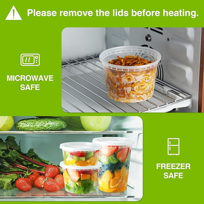 NEEBAKE 60 Set Deli-Containers-with-Lids: [8oz 16oz] Food-Storage-Containers Combo Pack, Airtight Plastic-Storage-Containers-with-Lids, Microwaveable & Freezer Safe To-Go-Containers