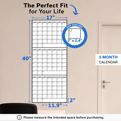 (2 PK) 3 Month Dry Erase Calendar for Wall 40x17, Family Office Large Reusable Big, Monthly Giant Dry Erase Planner, Rolled Whiteboard White Board, Classroom Calendar for Undated Wall Erasable