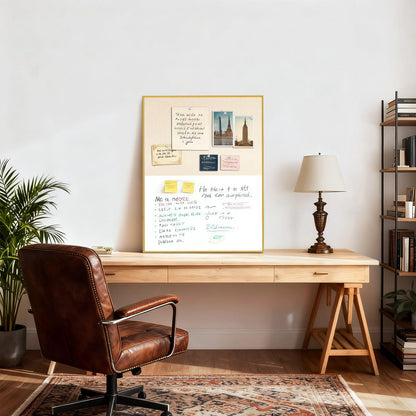 ARCOBIS Dry Erase Cork Board Combo, 24"X18" Whiteboard with Linen for Wall, Magnetic Dry Erase Bulletin Board, Vision Board for Home, Office, School, Off White