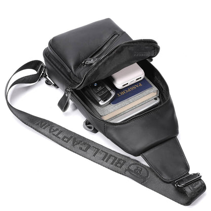 Leather Sling Bag for Men Crossbody Backpack with USB Charging Port Casual Daypack for Hiking Shoulder & Chest Bag Purse (Black)
