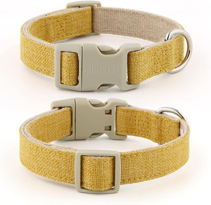 Plutus Pet Cotton Hemp Dog Collar and Leash Set, Adjustable Collar for Small, Medium, and Large Dogs, Heavy Duty and Soft on Skin, Yellow, M