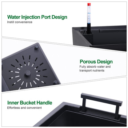 Black Planters Outdoor Set of 2, 22 Inch Tall Plastic Planter with Drainage Holes & Water Level Monitor & Inner Bucket, Indoor & Outdoor Large Planters for Front Porch, Patio, Balcony, Living Room