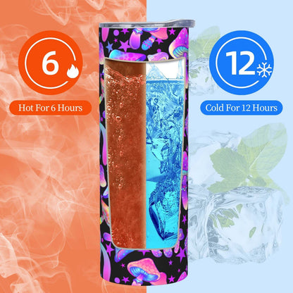 Siiuuol Rainbow Mushrooms Magic Tumbler with Lid and Straw - Gifts For Women Men 20 Oz Stainless Steel Cup Hippie insulated Travel Coffee Mug Home Office
