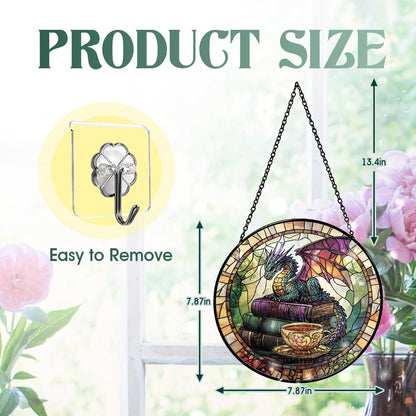 Dragon Decorative Stained Glass Sun Catcher - 7.87 Inch Bookshelf Decoration, Stained Glass Window Hanging Decoration, for Fantasy Lovers, Fantasy Gift for Friends, Family, Classmates