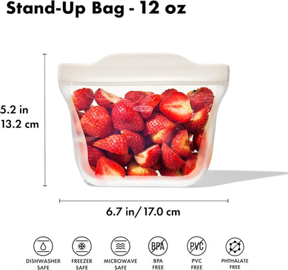 OXO Good Grips Silicone Reusable Bag – Stand-Up Snack (12 oz) – Oat