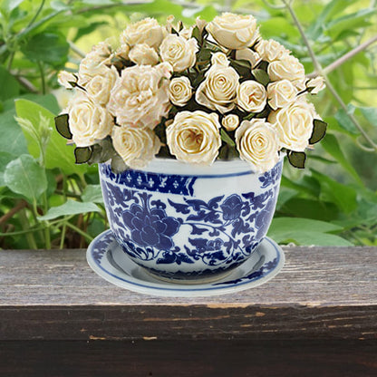 Angoily Blue and White Ceramic Planter 1 Set Chinese Ceramic Flower Pots Decorative Succulent Plant Pot with Trays for Indoor Outdoor Desktop Garden Balcony