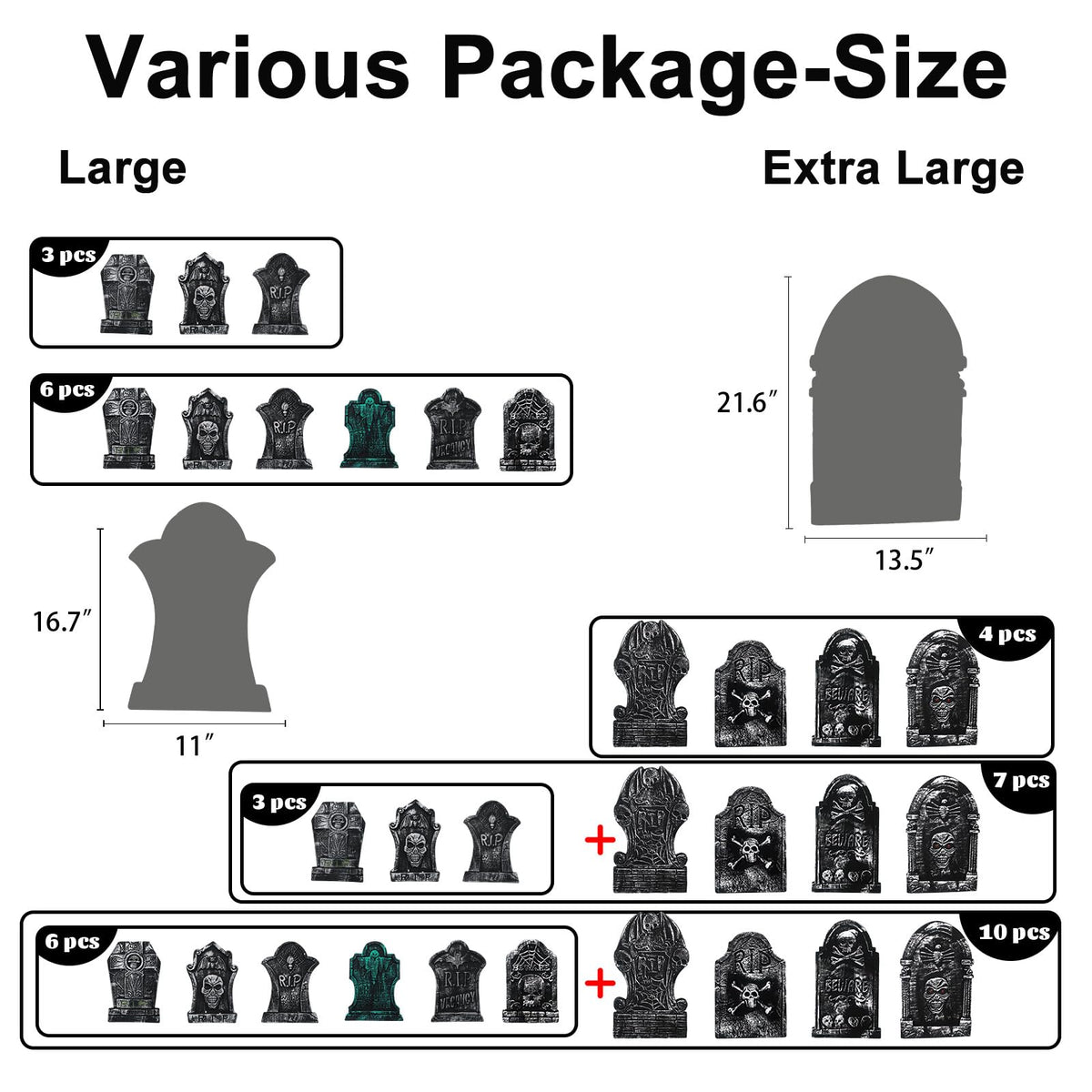 17" Foam Tombstones – Halloween Headstones Outdoor Decorations – RIP Graveyard Stones for Yard Cemetery Lawn Decor – Set of 3
