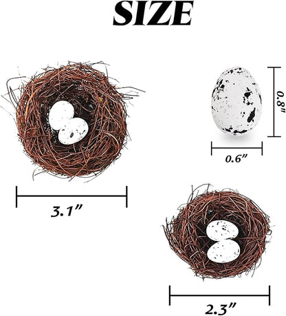 GXXMEI 24PCS/Set Small Faux Bird Nest with Eggs for Crafts, Artificial Rattan Birds Nest for Easter Wedding Home Party Christmas Tree Decoration (8pcs Mixed Small Size Nest, 16pcs Eggs)