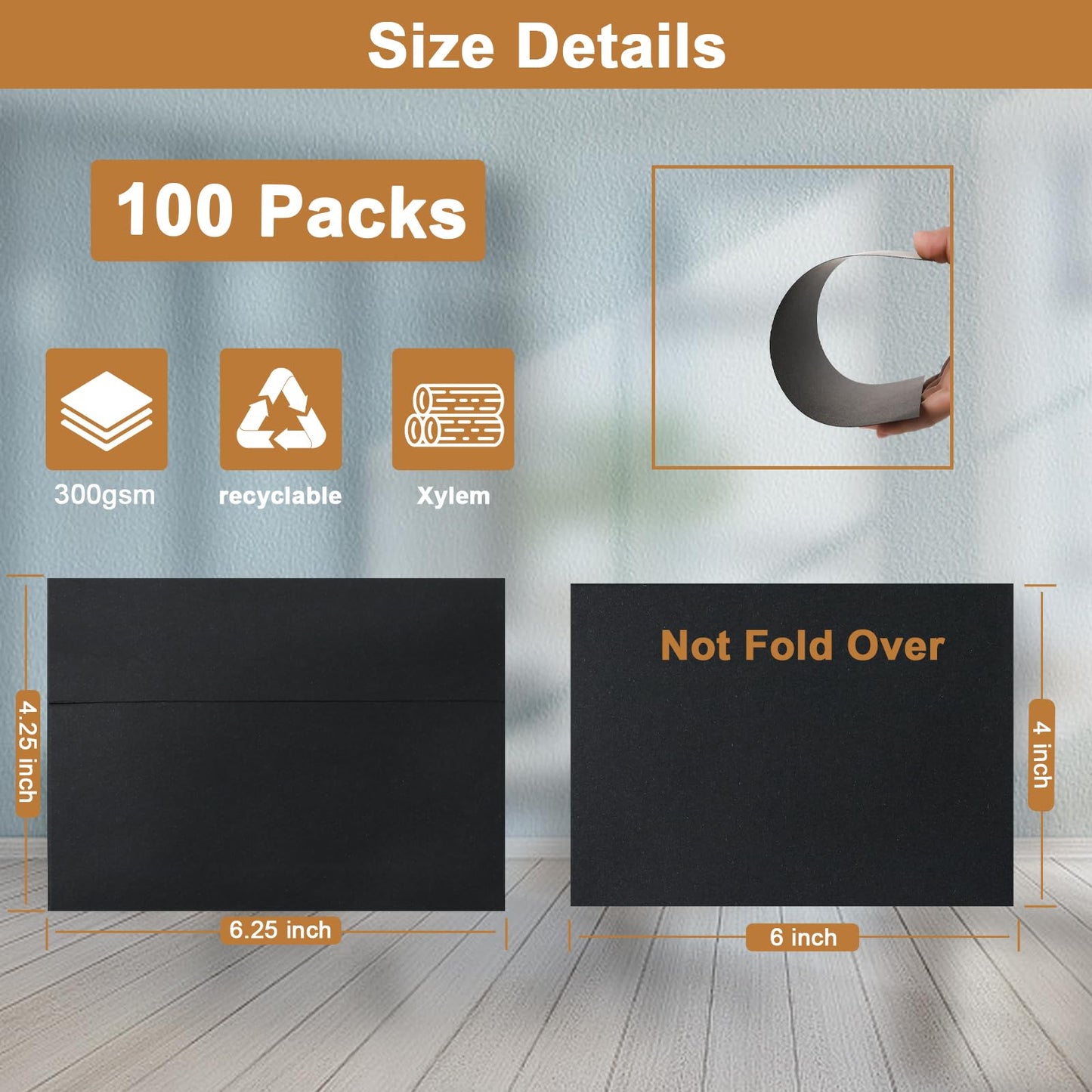 Silunkia 100 Packs Black Blank Greeting Cards with Envelopes 4 x 6 Heavyweight Single Panel Cardstock and A4 Envelopes Printable Self Seal for Graduations, Wedding Invitations, Thanksgiving Cards