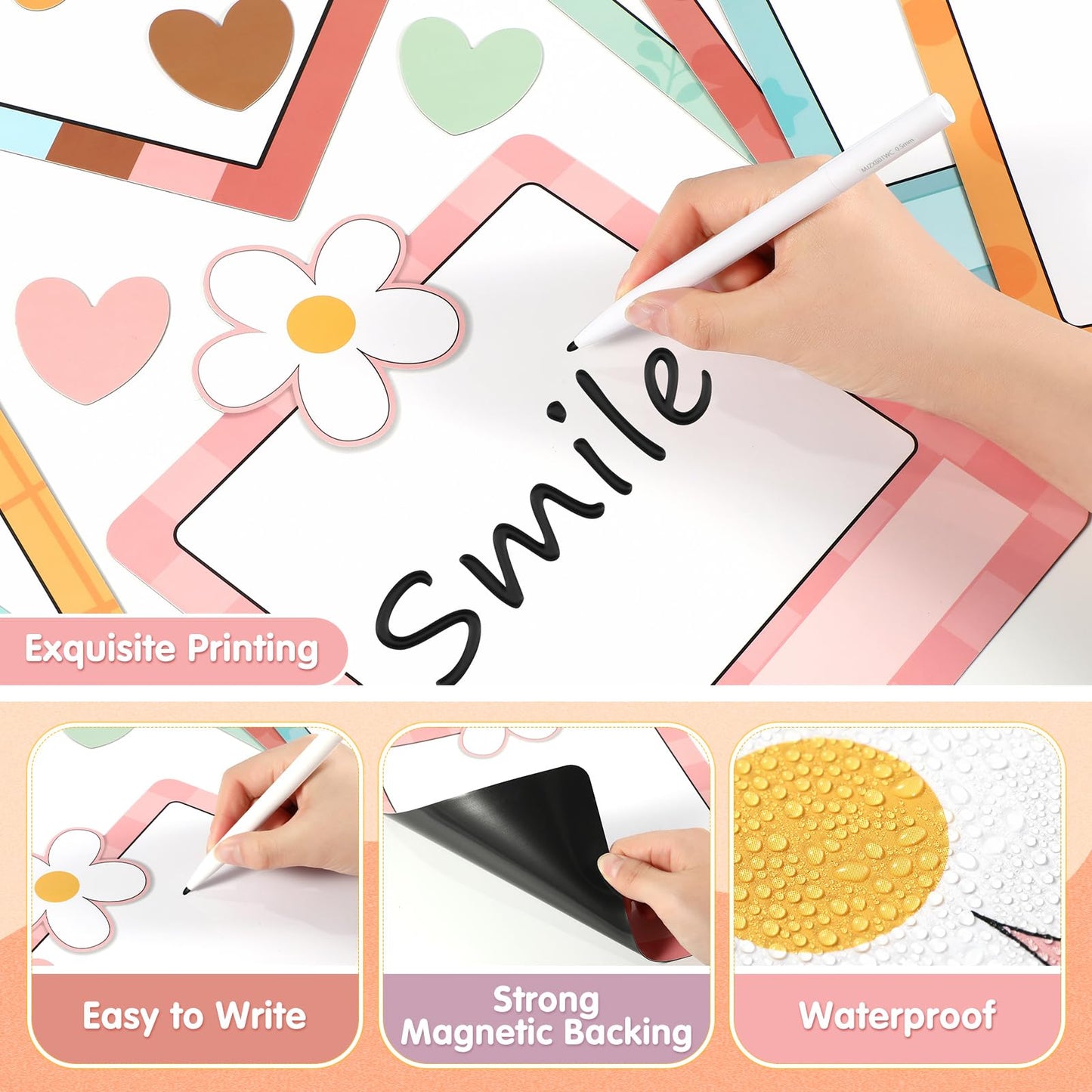 Trandraft 16 Pcs Magnetic Write Wipe Organization Chart Classroom Dry Erase Labels Learning Objectives Board for Whiteboard Goals Targets Classroom Teaching Supplies(Boho)