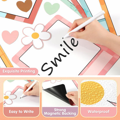 Trandraft 16 Pcs Magnetic Write Wipe Organization Chart Classroom Dry Erase Labels Learning Objectives Board for Whiteboard Goals Targets Classroom Teaching Supplies(Boho)