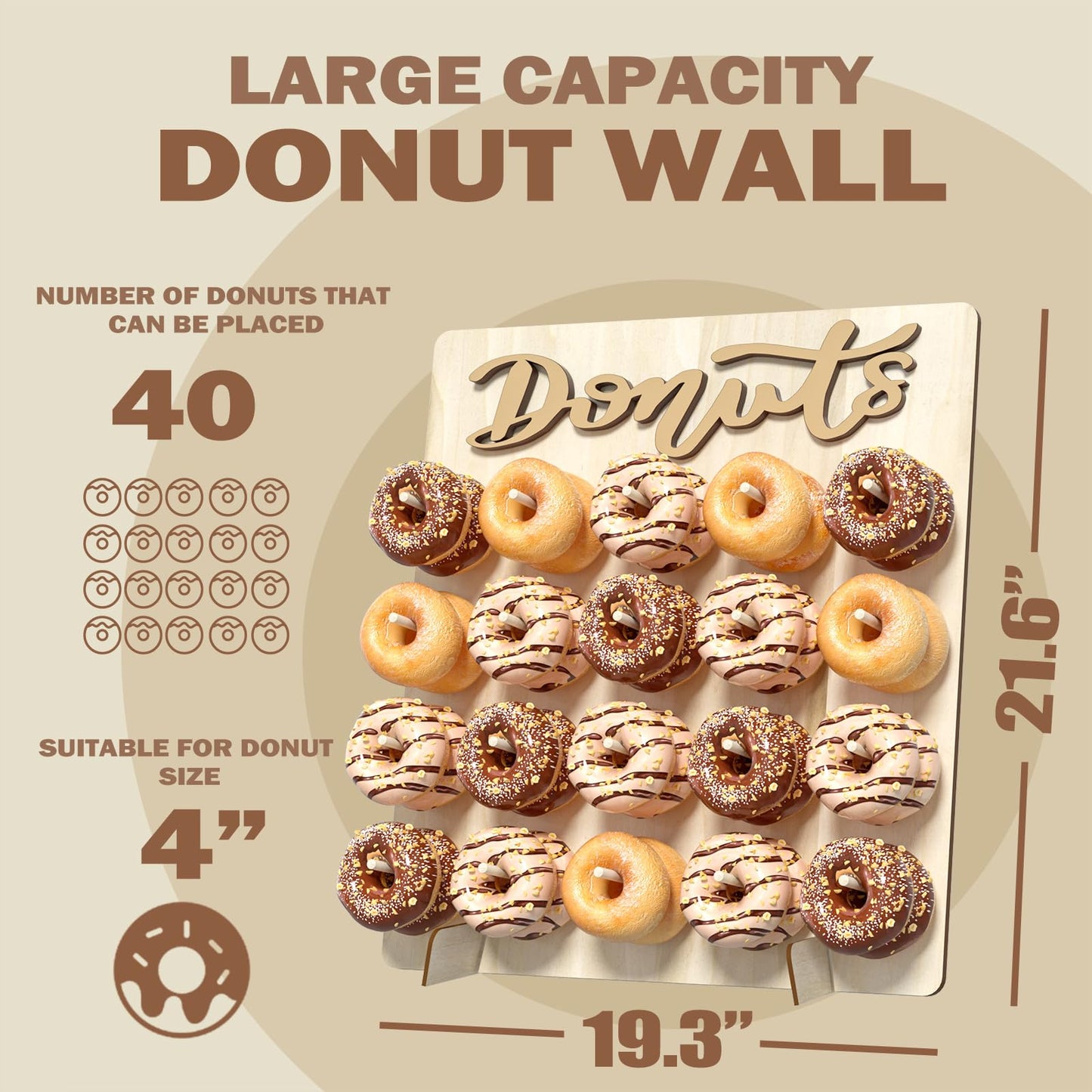CORTNK Donut Wall Display Stand, Wooden Doughnut Holder Display 20 Donuts, Donut Holder Board for Donut Grow Up Party, Birthday, Wedding, Baby Shower, Donut Party Decorations (Natural)