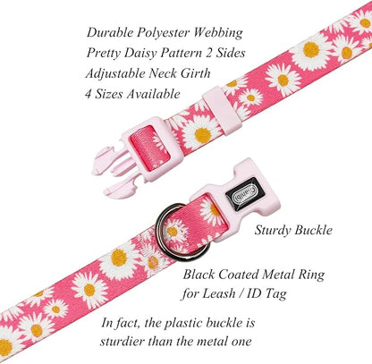 Dog Collar and Leash Set, Cute Pink Daisy Pattern, Polyester Material, 5ft Leash, for Medium Dogs.(Medium,Pink Daisy)