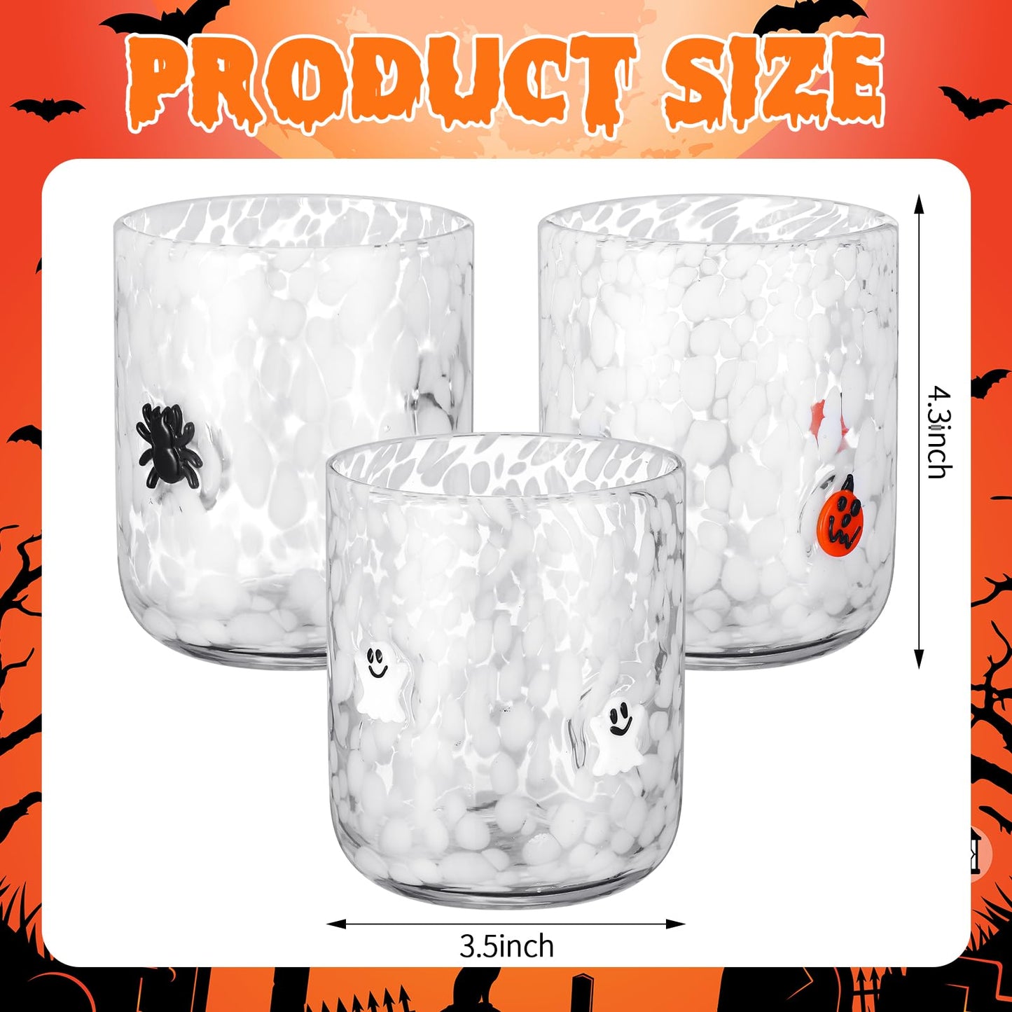 Reallnaive 3 Pcs Halloween Drinking Glasses Cups 14 oz Ghost Pumpkin Spider Icon Juice Glass Cups Halloween Stemless Wine Glasses for Holiday Drinkware Friends Lovely Gifts Party Decoration