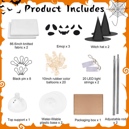 Bensbl 2Pcs Outdoor Ghost Decorations Light Up Standing Ghosts with String Lights 3 Expressions and 2 Witch Hats for Front Porch Yard Lawn Haunted House Decor