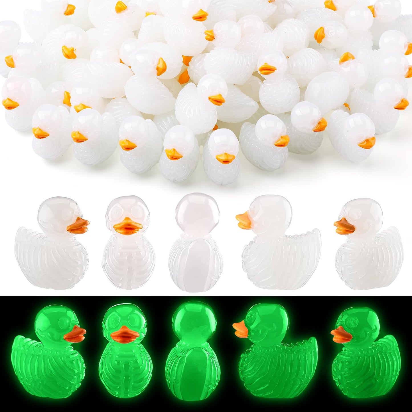 Quzzil 80 Pcs Summer Halloween Mini Cruise Duck Luminous Resin Spooky Tiny Skeleton Duck Figurines Glow in The Dark Decor for Party Favor Prank Game Dollhouse Aquarium Potted Miniature Landscape DIY
