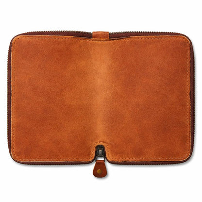 CestAntiQ Zippered Leather Journal Cover Compatible with Moleskine Cahier TWONE Original Kraft Elan Pitch Black Pocket Size 3.5 x 5.5 for Field Notes Notebook Memo Books with Pen Holder Handmade (Tan)