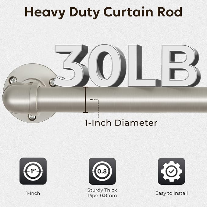 Zeerobee Curtain Rods for Windows 144 to 168, 1 Inch Industrial Wrap Around Brushed Nickel Curtain Rod, Indoor/Outdoor Room Divider Adjustable Drapery Pole, 144"-168"