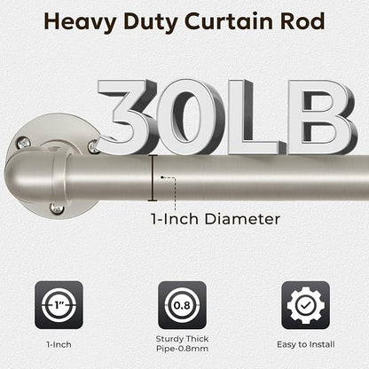 Zeerobee Curtain Rods for Windows 32 to 72, 1 Inch Industrial Wrap Around Brushed Nickel Curtain Rod, Indoor/Outdoor Room Divider Adjustable Drapery Pole, 32"-72"