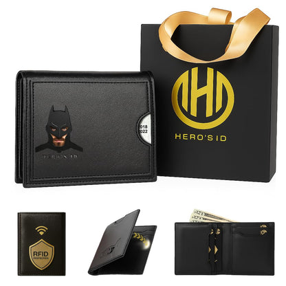 Leather Bat Wallet - Bifold wallet Man Woman, Superhero Mask Slim Card Holder, Bat ID Heroic wallet- Unique Valentine’s day Gift Birthday, Anniversary, for Dad, Husband, Boyfriend, Father's day