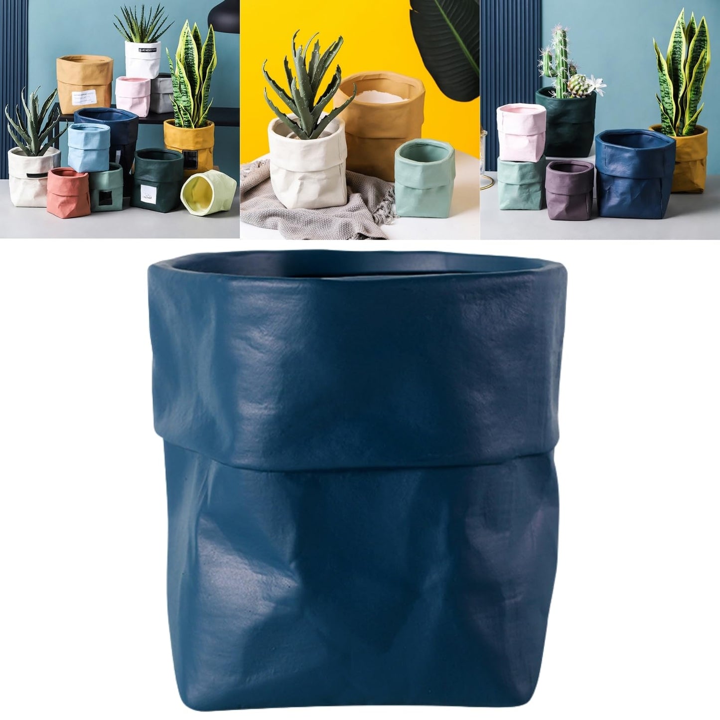 Boxonly Indoor Plant Pot, 6.7 Inch (Large) Ceramic Planter with Drainage Hole and Mesh Pad – Modern Decorative Flower Pot with Attached Saucer, Perfect for Home and Office, Deep Blue