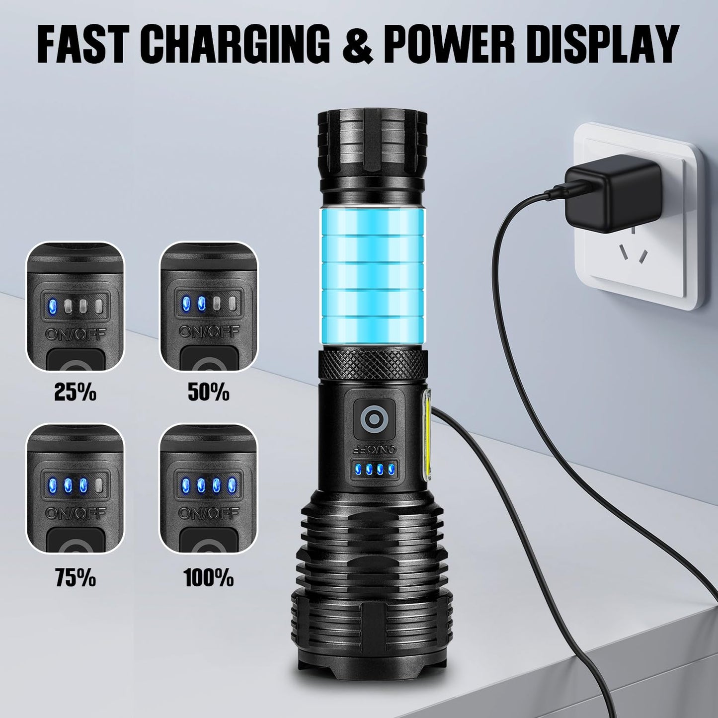 Flashlights LED High Lumens Rechargeable, High Lumen Super Bright Flashlight, USB Fast Charging High Powered Flash Light, Powerful IPX7 Waterproof Handheld Flashlights for Home,Camping(2 Pack)