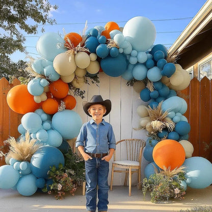 Blue Orange White Balloon Arch Double Stuffed Balloon Kit for Fall Birthday