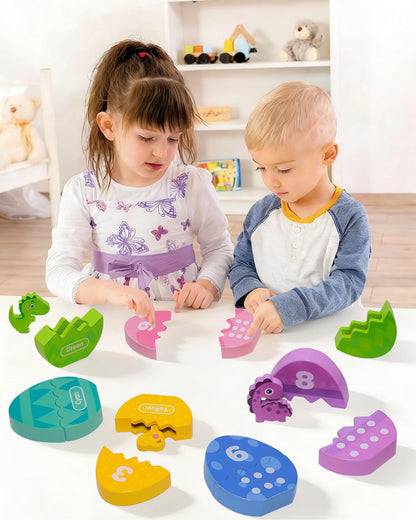 OEUVI Toddlers Learning Toys Wooden Number Counting Montessori Educational Toys Matching Eggs Dinosaur Toys Sorting Fine Motor Games Christmas Birthday Easter Gift for Kids Boys Girls Ages 3+