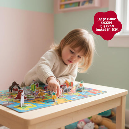 Dinomini Giant USA Map Puzzle for Kids - with Interactive Standing Figures - Floor Puzzles for Kids Ages 3-5 - Preschool Learning Activities - Learning & Educational Toys