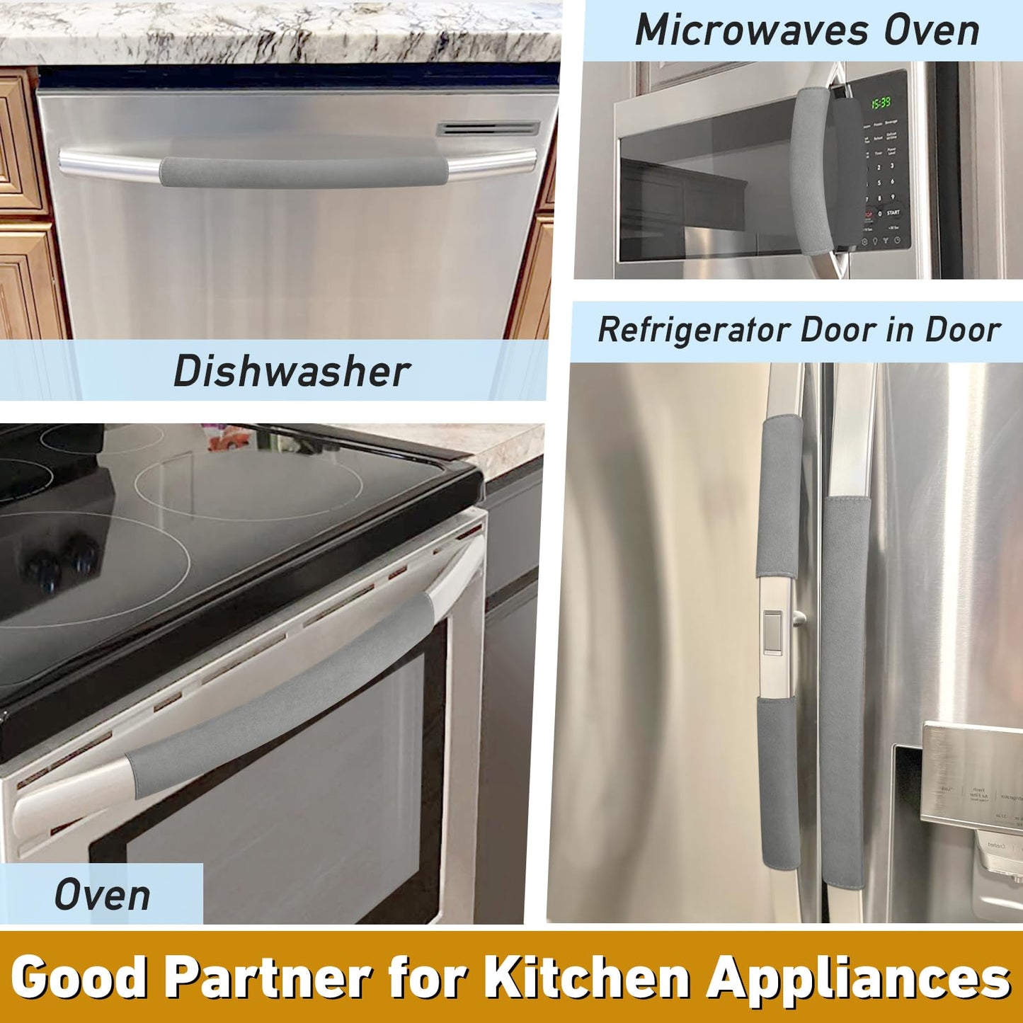 Refrigerator Door Handle Covers, Set of 6, Non-Slip Fridge Handle Covers, Washable Appliance Handle Covers, Keep Your Kitchen Clean, Freezer Microwave Oven Dishwasher Handle Protector(Gray)