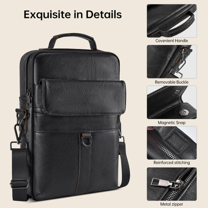 13 Inch Laptop Shoulder Bag Leather Carrying Case for Macbook Air 13" M5 M4 M3 M2 A3449 A3420 A3113 A2681/MacBook Pro 14" M5 M4 M3/2026 MacBook Neo, Vertical Laptop Sleeve Messenger Computer Bag,Black