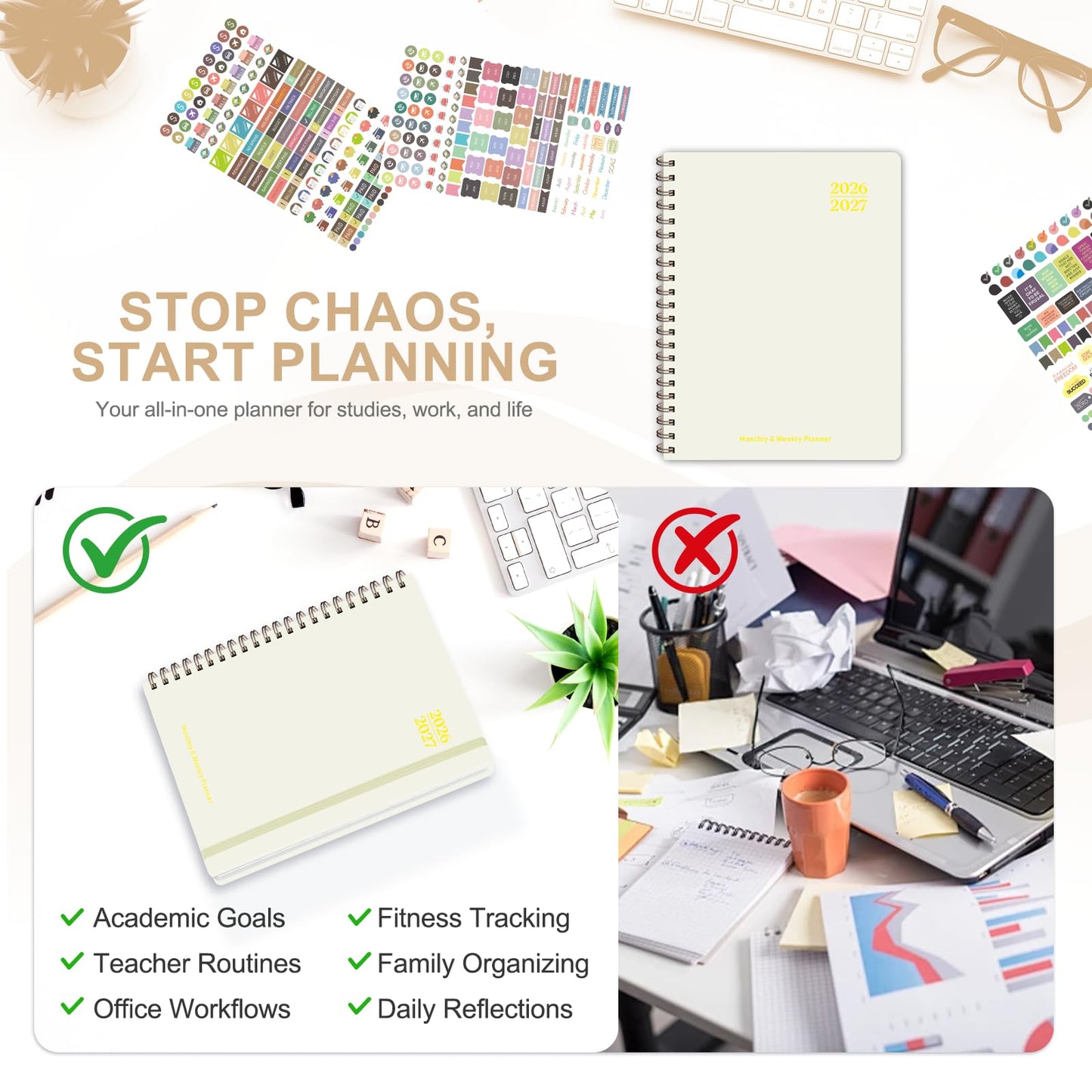 Planner 2026-2027, Weekly and Monthly Academic Planner, July 2026 - June 2027, Hardcover Calendar Agenda Book for School Year Planning, School Supplies for Teacher and Student, Letter Size(8.5'' x 11'')