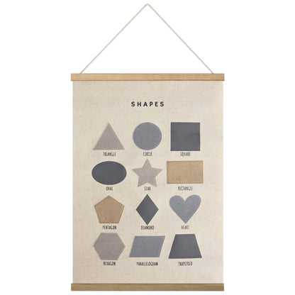 Bon et Beau 16×24 Inch Embroidered Shape Poster Framed with Wood Hanger - Neutral Gray Wall Decor for Boys Nursery, Bedroom, Playroom, Toddler and Kids Room