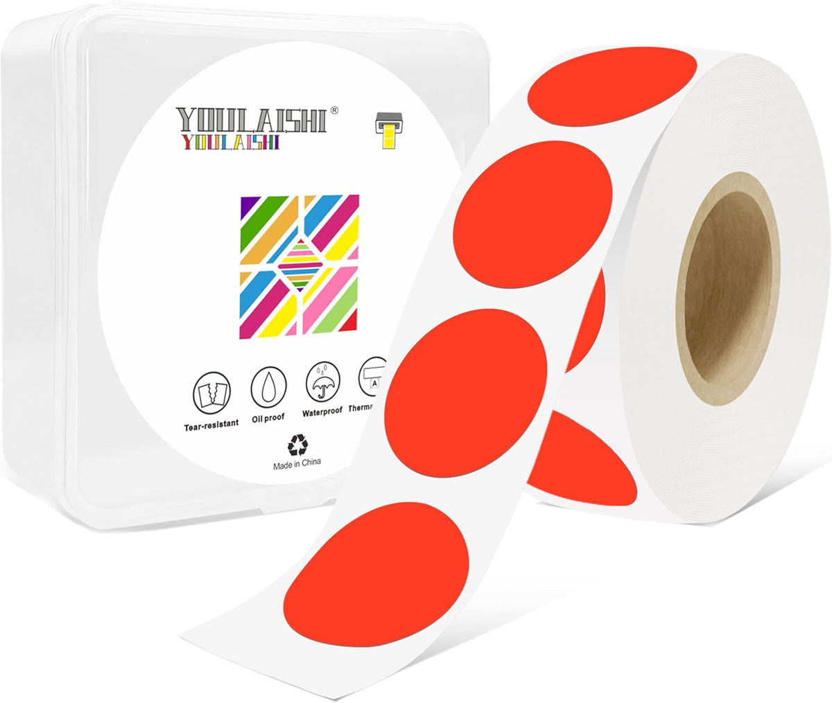 1 Inch Circle Dot Stickers 1000 PCS Color Coding Thermal Labels Dots Writable Printable Small Round Stickers for Office, Classroom, Inventory, Garage, Organizing Storage, Fluorescent Red