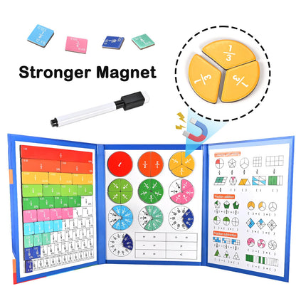 Magnetic Fraction Demonstration Book with Magnetic Fraction Tiles & Circles, Hands-On Fraction Manipulatives for Kids, Visual Math Learning Set for Classroom, Homeschool & Early Math Practice