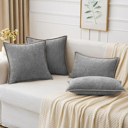 MIULEE Pack of 2 Lumbar Throw Pillow Covers 12x20 Inch Dark Gray Farmhouse Decorative Pillow Covers with Stitched Edge Soft Chenille Solid Dyed Pillow Covers for Couch Sofa Bed Living Room