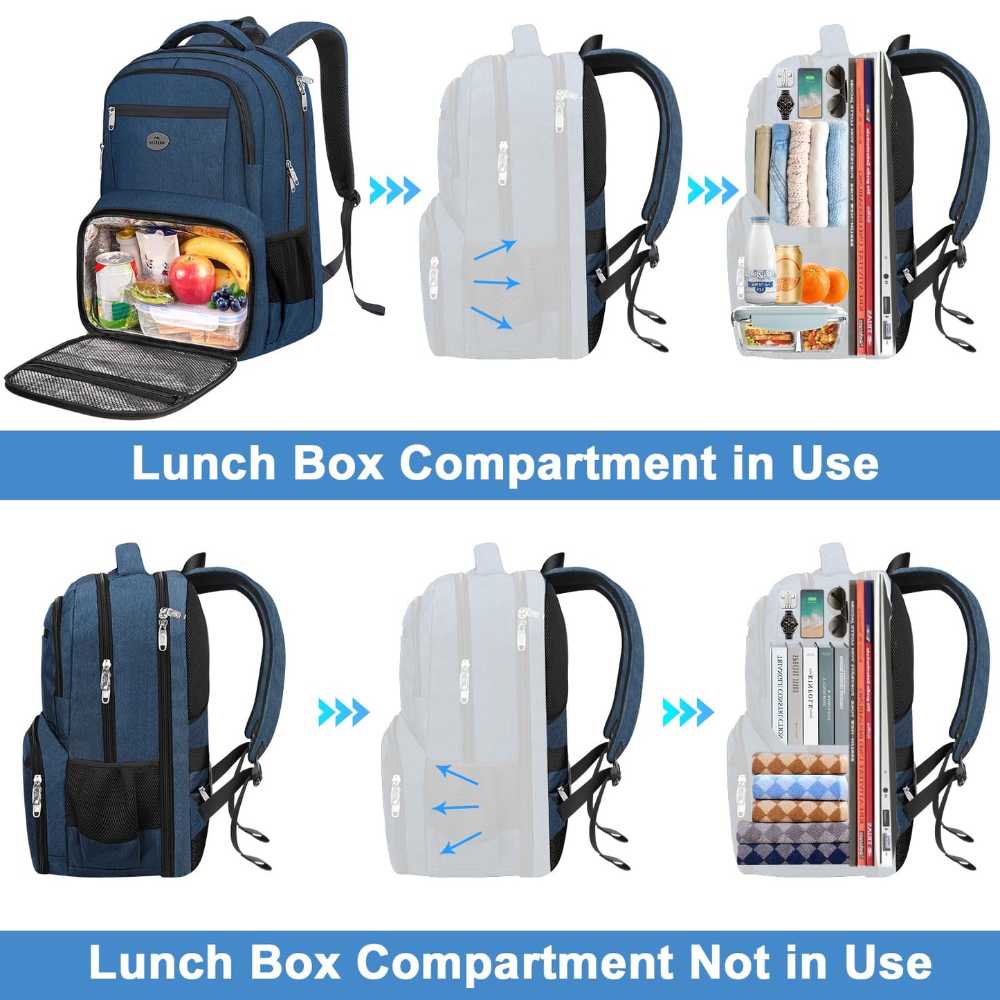 MATEIN Backpack Lunch Box, Water Resistant Mens Lunch Backpack for Work with 18 Inch Laptop Compartment, TSA Flight Approved Travel Bookbag with Luggage Strap, Extra Large Insulated Cooler Bag