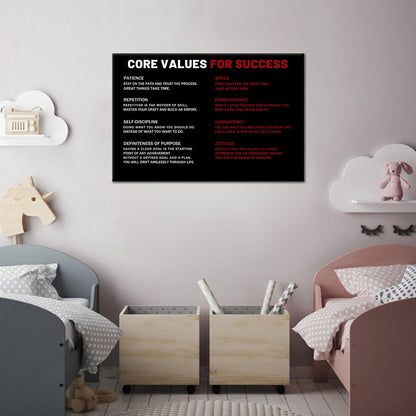 Core Values for Success Motivational Canvas Wall Art Inspirational Office Artwork for Bedroom Entrepreneur Quotes Poster Print for Home Gym Wall Decoration Ready to Hang [18''Wx12''H]