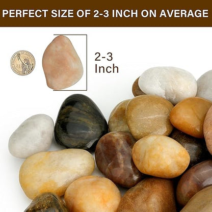 NUPICK 16lb Mix River Rocks for Outdoor Landscaping, 2-3 Inch Pebbles for Indoor Plants, Natural Polished Aquarium Gravel, Decorative Rocks for Succulent, Garden, Vases Fillers, Bird Baths