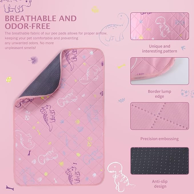 IEUUMLER Washable Pee Pads for Dogs Extra Large 71" x 71", 1 Pack Non-Slip & Waterproof Whelping Pad, Reusable Puppy Potty Training Pad for Playpen EU007 (Pink Dinosaur, 71"X71"-1pcs)