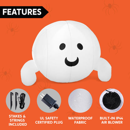 JOYIN Halloween Inflatable Outdoor Decorations, 4.5ft Inflatable Cute Ghost Decoration Lying On The Roof with LEDs, Halloween Blow Up Yard Decor for Parties Roof Decor