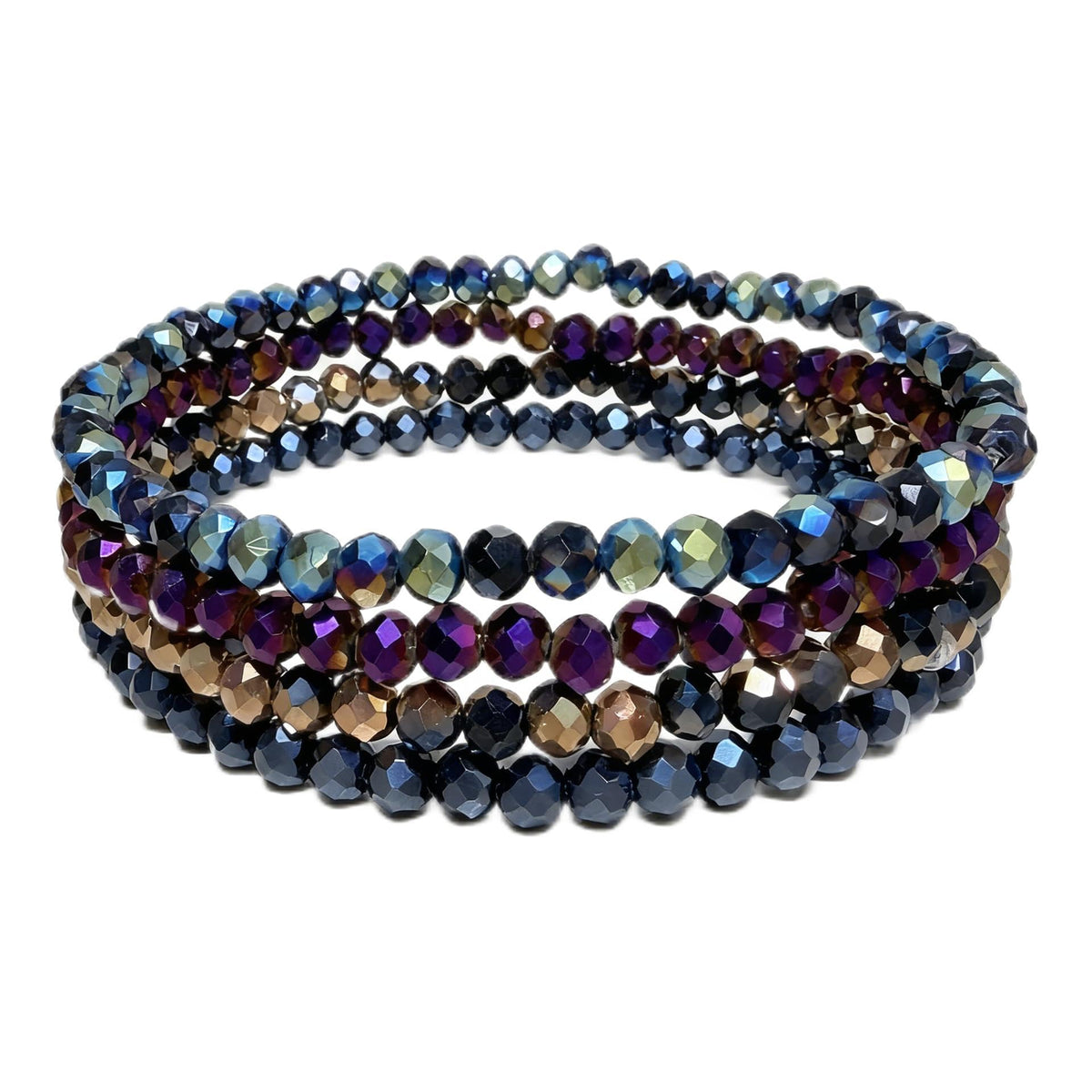 Lubrifico Boho Crystal Bracelet Set of 4pcs/set,4mm Beads Stackable Layering Stretch Bracelets for Women(black)