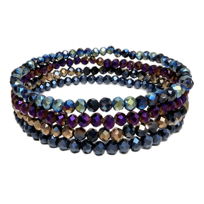 Lubrifico Boho Crystal Bracelet Set of 4pcs/set,4mm Beads Stackable Layering Stretch Bracelets for Women(black)