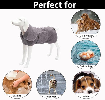 Geyecete Dog Drying Coat - Fast Dry Dog Bathrobe Towel - Super Absorbent Microfibre Pet Cat Bath Robe, Luxuriously Soft-Gray-XXL