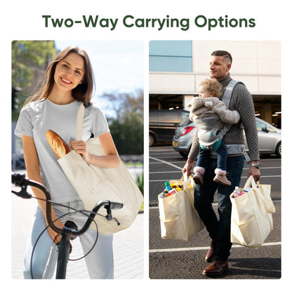 Dwscroad Canvas Tote Bag, Heavy Duty Reusable Grocery Bags with Pockets, Large Shopping Bags for Groceries (3 Pack)