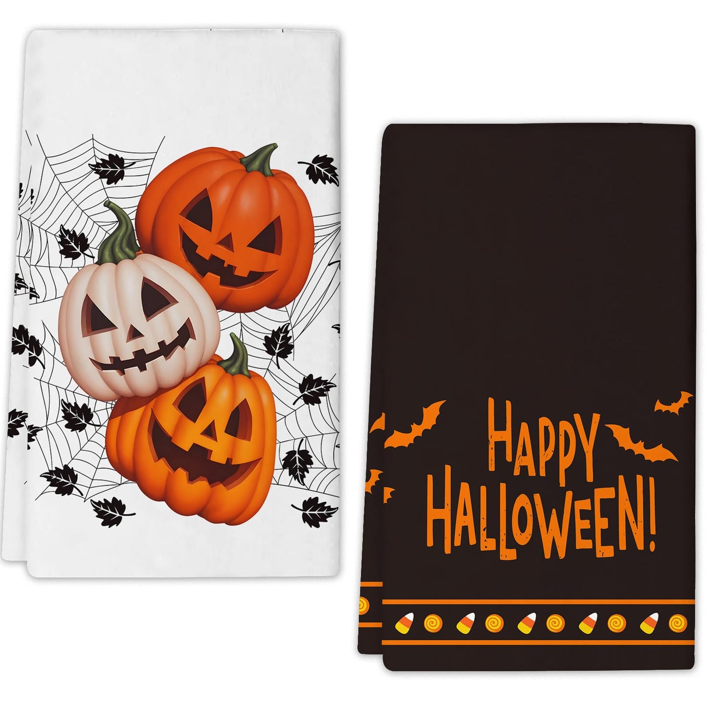 FJTP Happy Halloween Kitchen Towels 18 x 26 Inch Pumpkin Ghosts Bat Spider Web Dish Towel Ultra Absorbent Hand Drying Tea Towel for Kitchen Bathroom Party Halloween Decorations Set of 2