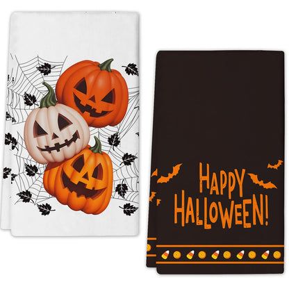 FJTP Happy Halloween Kitchen Towels 18 x 26 Inch Pumpkin Ghosts Bat Spider Web Dish Towel Ultra Absorbent Hand Drying Tea Towel for Kitchen Bathroom Party Halloween Decorations Set of 2
